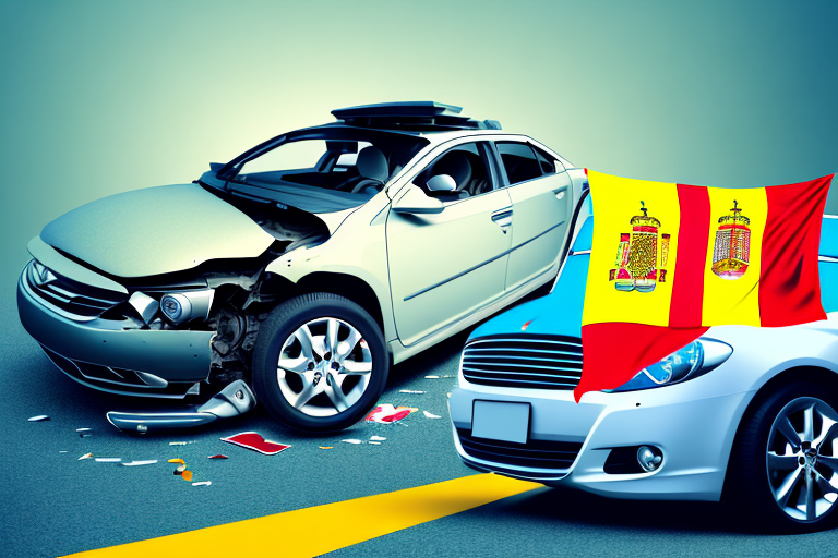 A car accident scene with a spanish flag in the background