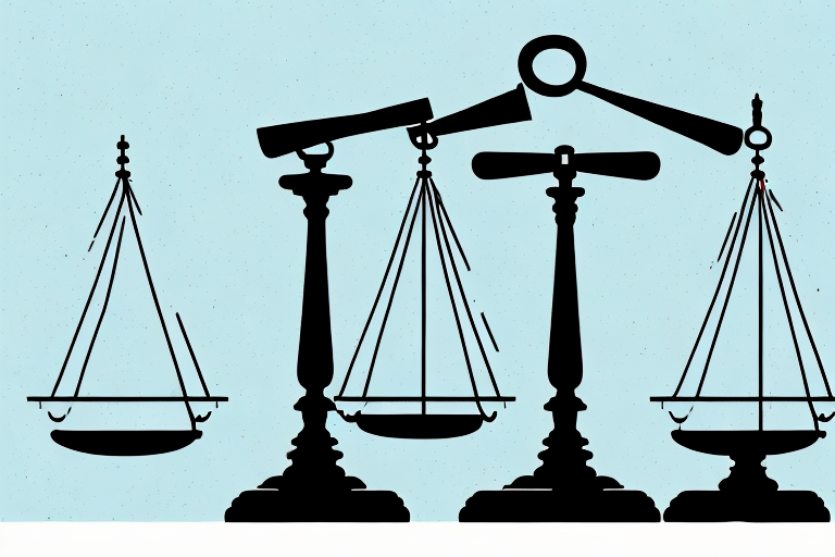 A balanced scale with a gavel on one side and a map of kingston