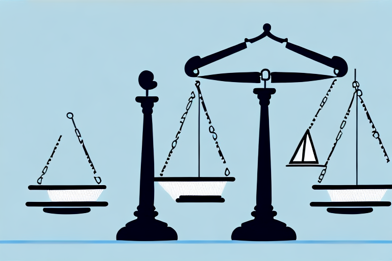 A balance scale with a gavel on one side and a pile of financial documents on the other