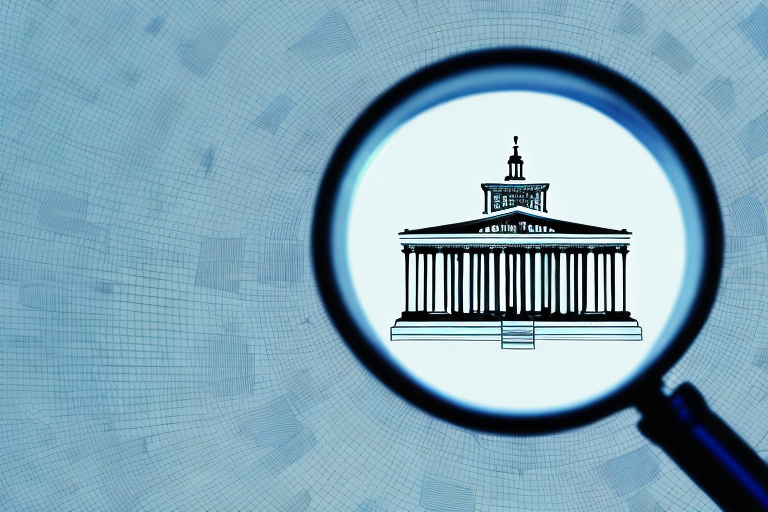 A magnifying glass hovering over a cityscape