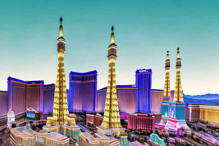 The las vegas skyline with iconic landmarks like the stratosphere