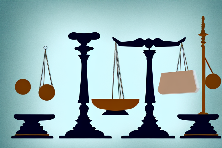 A balanced scale with a briefcase and a gavel on each side