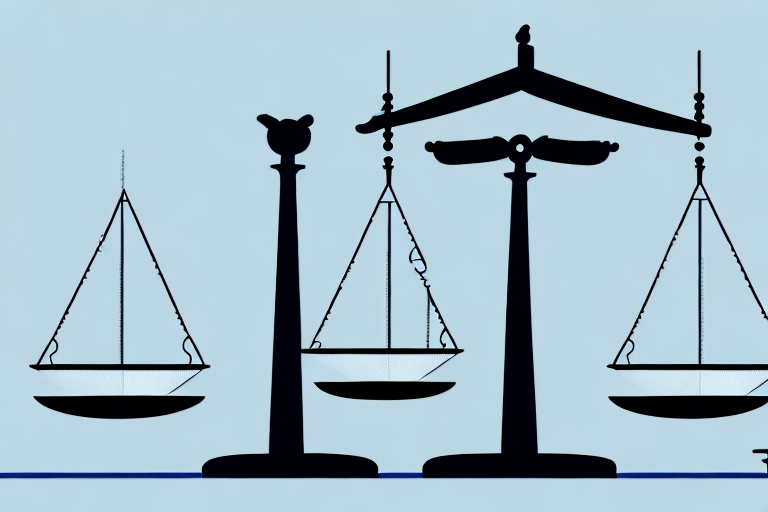 A balanced scale with a legal contract on one side and a business building on the other