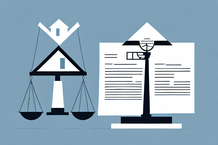 A balanced scale with a house on one side and a legal document on the other