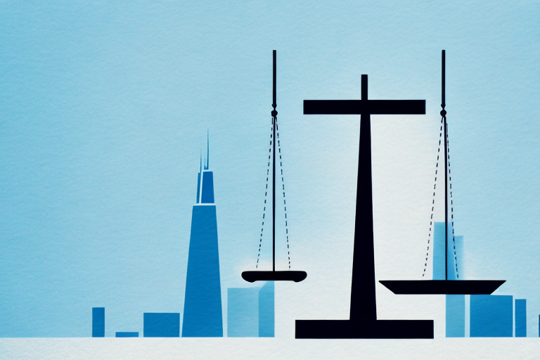 The chicago skyline with a balance scale