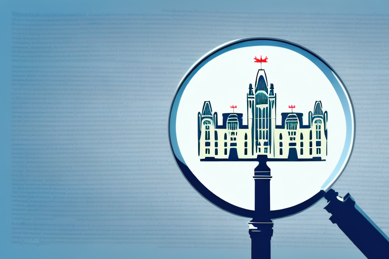 The ottawa skyline with a magnifying glass hovering over it