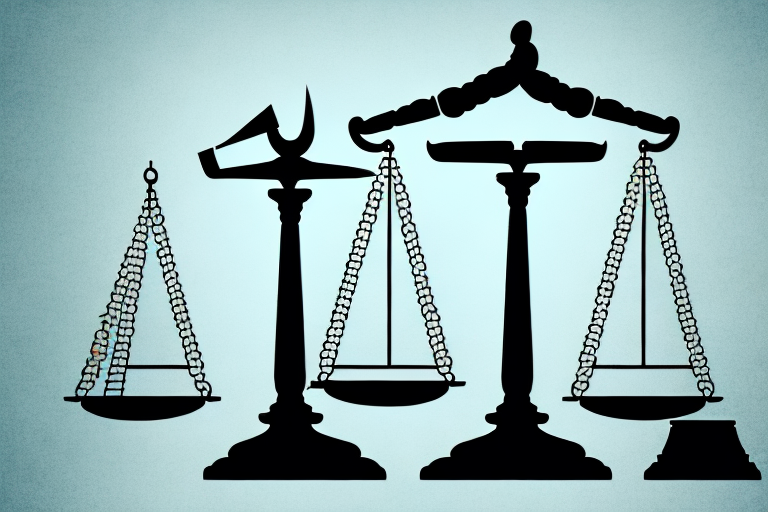 A balanced scale with a license on one side and a gavel on the other