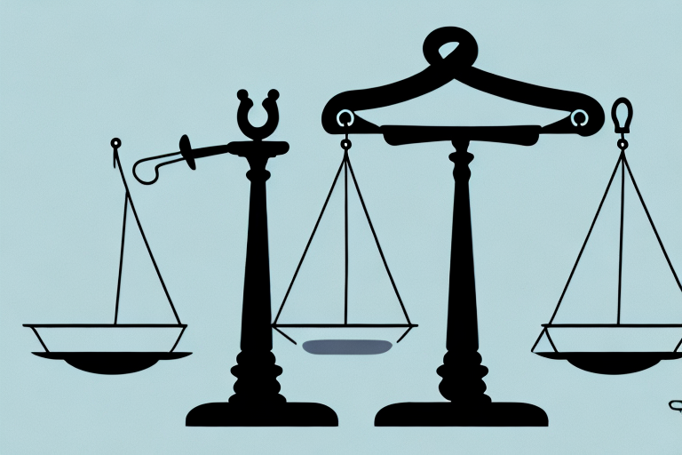 A balanced scale with a wire forming the shape of a dollar sign on one side and a gavel on the other