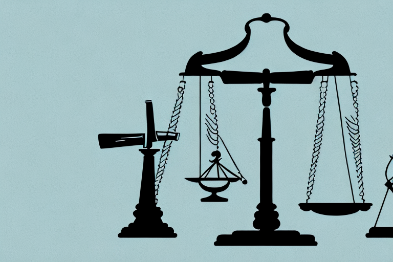 A balanced scale with a gun on one side and a gavel on the other