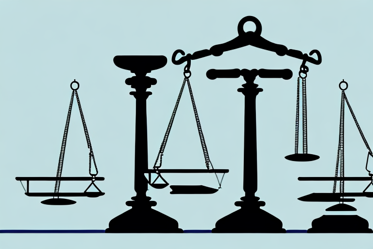 A balance scale with a gavel on one side and a set of keys on the other