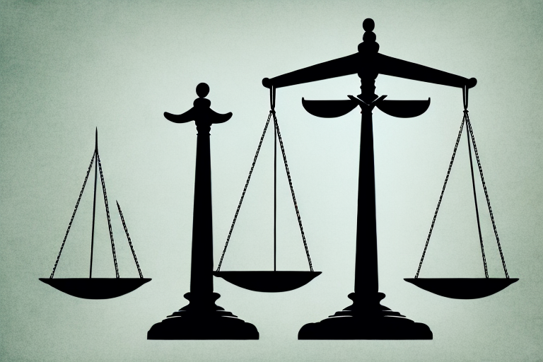 A balanced scale of justice in front of a stylized map