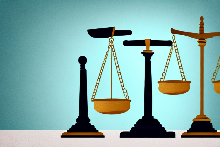 A balanced scale with a gavel on one side and a pile of coins on the other