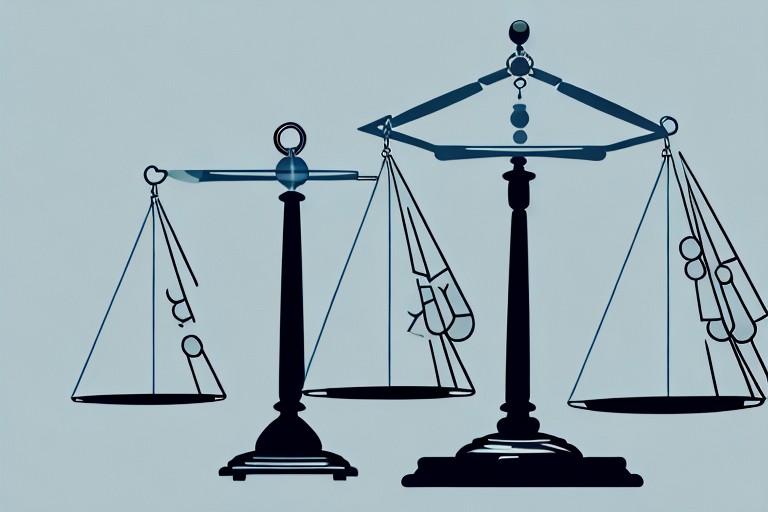 A balance scale with a magnifying glass on one side and a symbol of virginia state