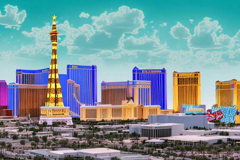 A las vegas skyline with iconic buildings