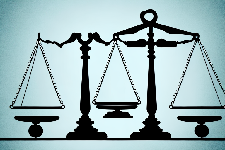 A balance scale where one side holds a gavel and the other side holds a family tree