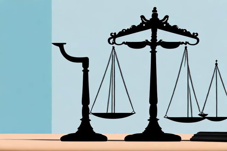 A balanced justice scale placed on a table with a family photo