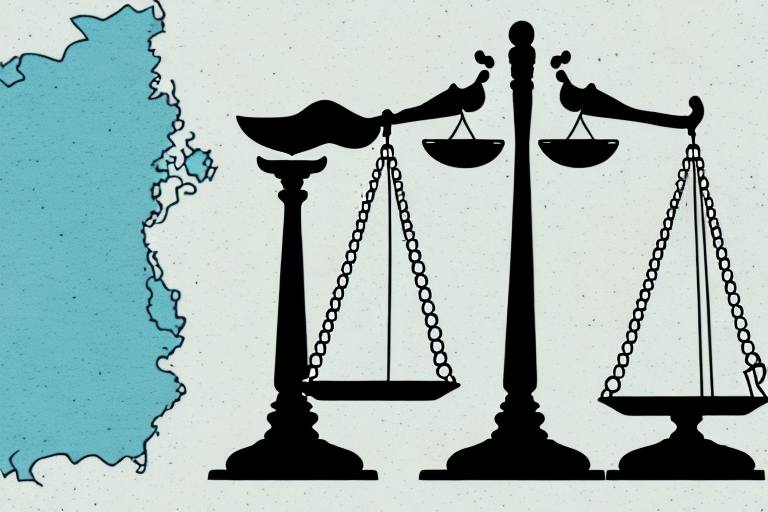 A balanced scale sitting on top of a map of louisville