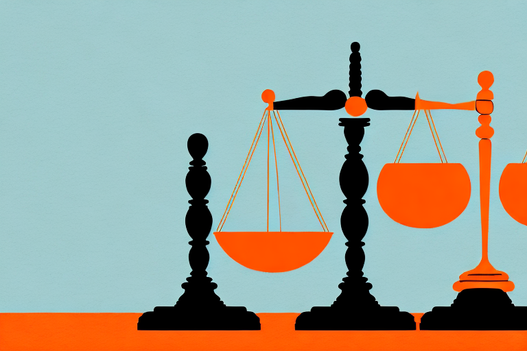 A balanced scale with a gavel on one side and an orange county map on the other