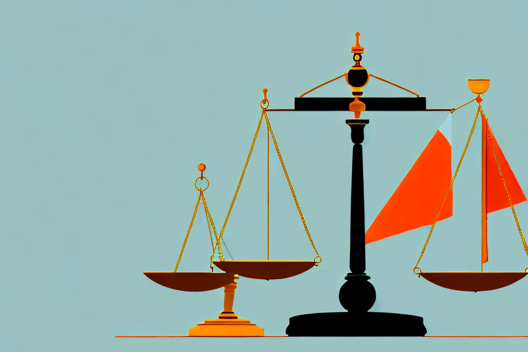 A symbolic balance scale where one side holds the indian flag and the other side holds legal documents