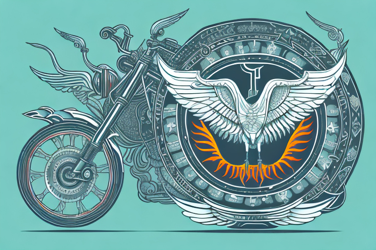 A motorcycle near a phoenix bird