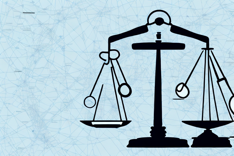 A symbolic scale of justice placed on a map of raleigh