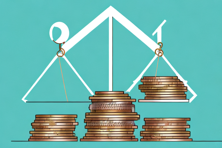 A balanced scale with a house on one side and a pile of coins on the other