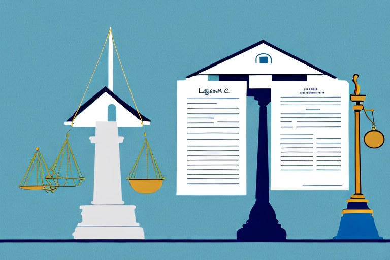 A balanced scale with a house on one side and legal documents on the other