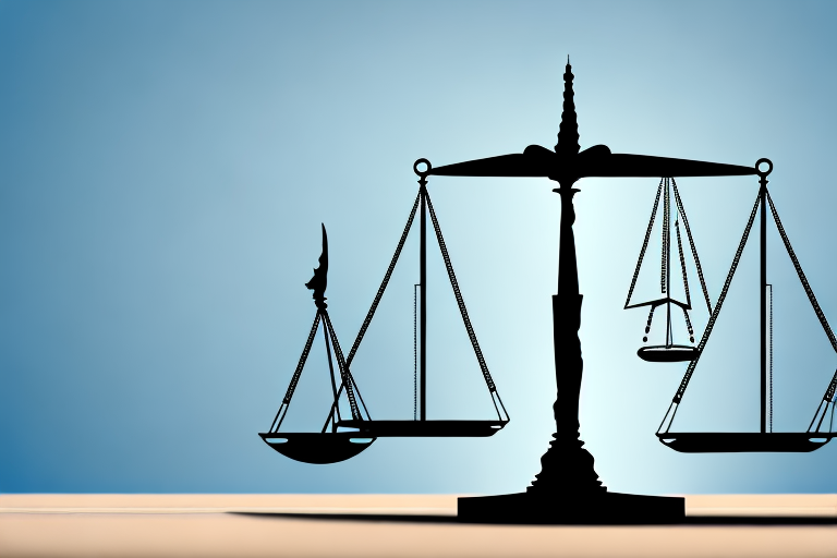 A symbolic balance scale with a house on one side and a gavel on the other