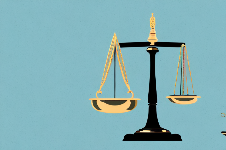 A symbolic balance scale with a house on one side and a gavel on the other