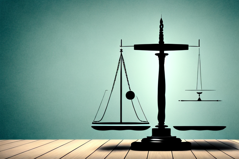 A symbolic balance scale with a house on one side and a gavel on the other