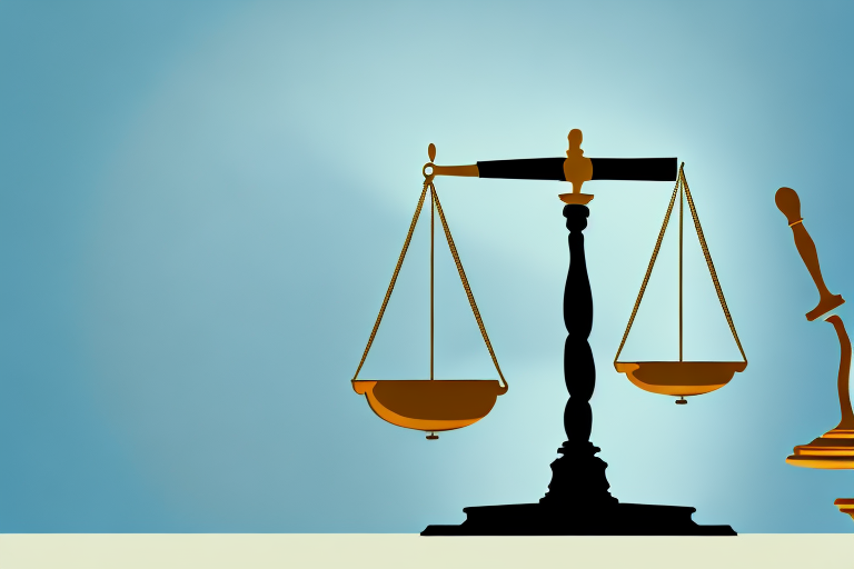 A symbolic balance scale with a house on one side and a gavel on the other