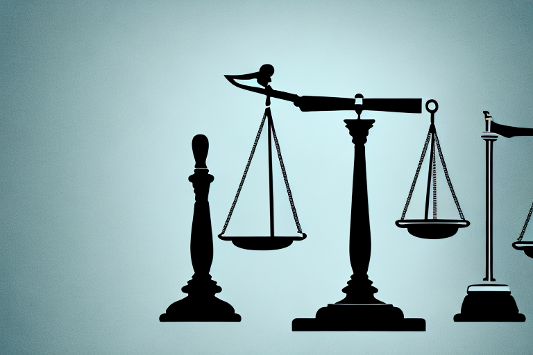 A balanced scale with a gavel on one side and a microphone on the other