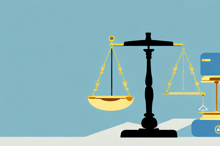 A balance scale where one side is weighted down with a medical kit and the other side is lifted up with a gavel