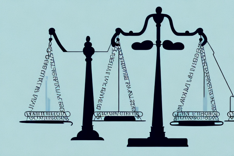 A symbolic balance scale with tax forms on one side and a courthouse representing charlotte on the other side