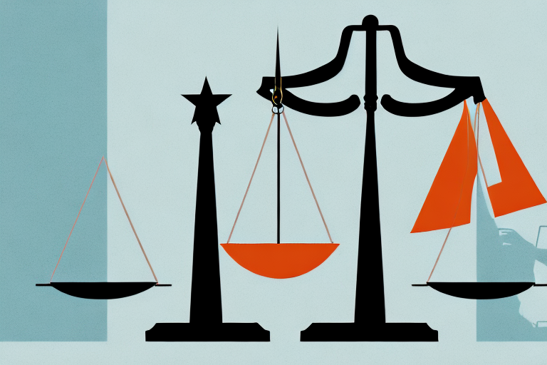 A balanced scale with tax documents on one side and the state of texas icon on the other