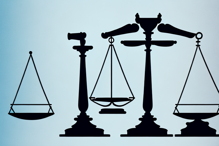 A balanced scale with legal documents on one side and a gavel on the other