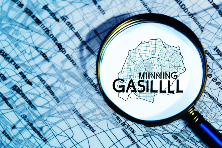 A magnifying glass hovering over a map marked with legal scales