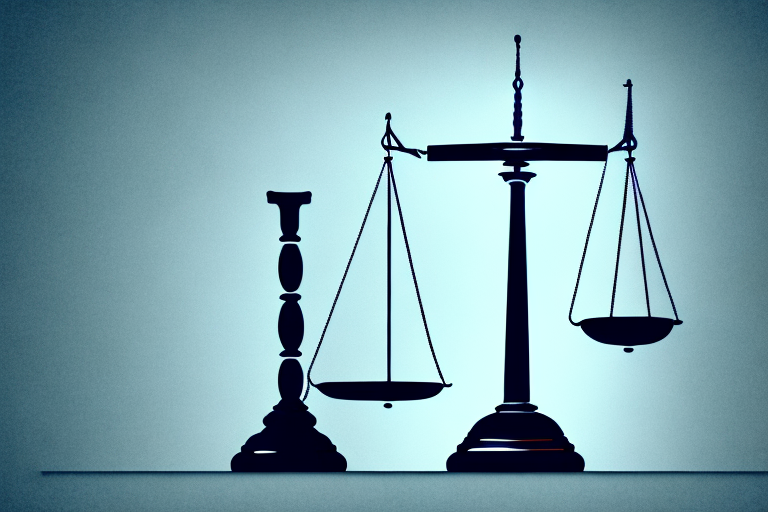 A balanced scale with a gavel on one side and a brain on the other