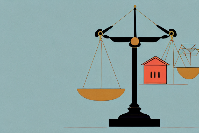 A balanced scale where on one side there is a will document and on the other side there are symbols of wealth like a house