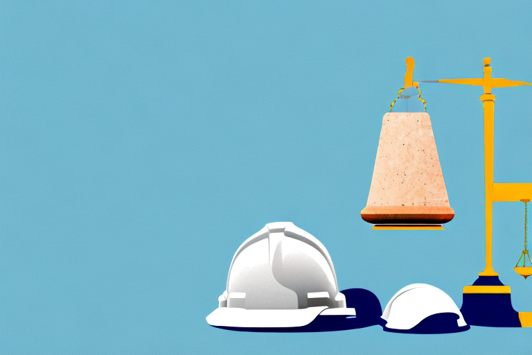 A pair of scales balancing a hard hat and a legal gavel