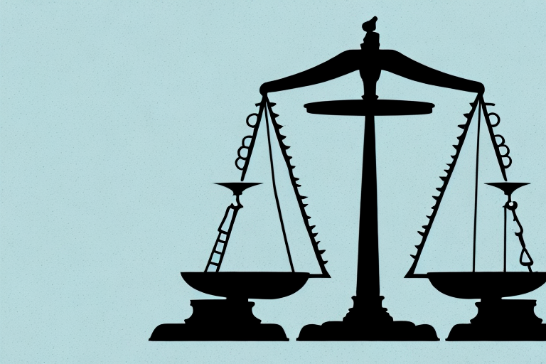 A symbolic balance scale with a gavel on one side and a silhouette of the long beach skyline on the other