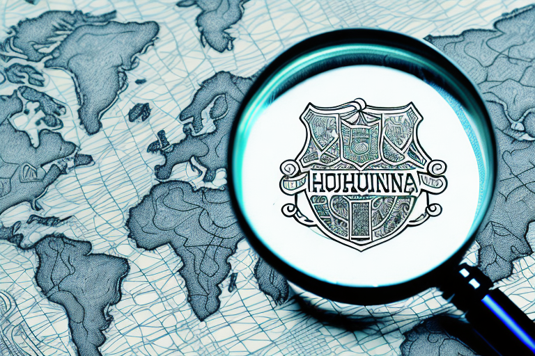 A magnifying glass hovering over a stylized map of houma