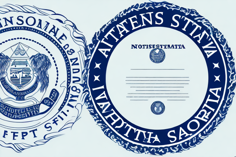 A notary seal and a certificate