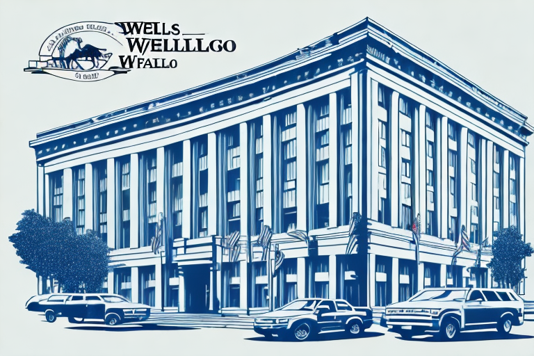 A wells fargo bank building with a notary public seal and a pen resting on a desk inside