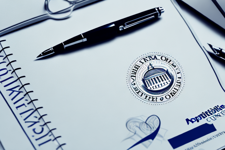 A capital one bank building with a notary public seal and a pen on the foreground