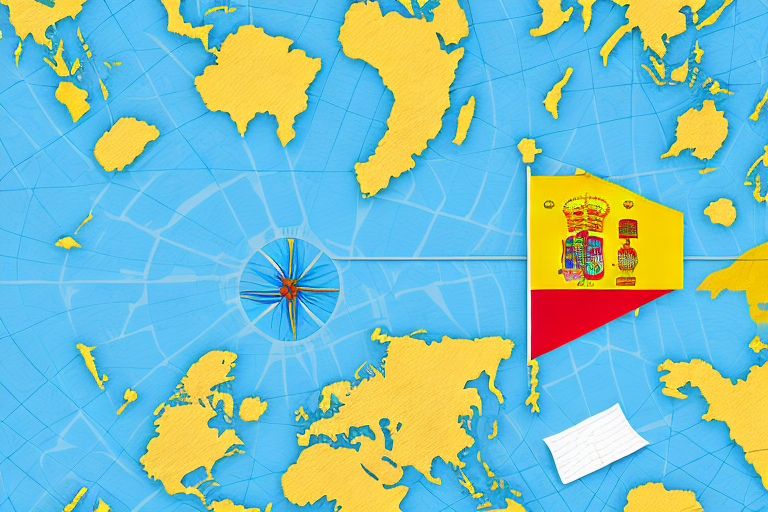 A map pinpointing a notary office with a spanish flag to symbolize the spanish speaking aspect