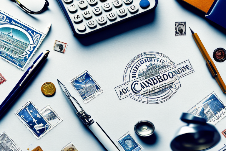 A notary public's desk with official stamps