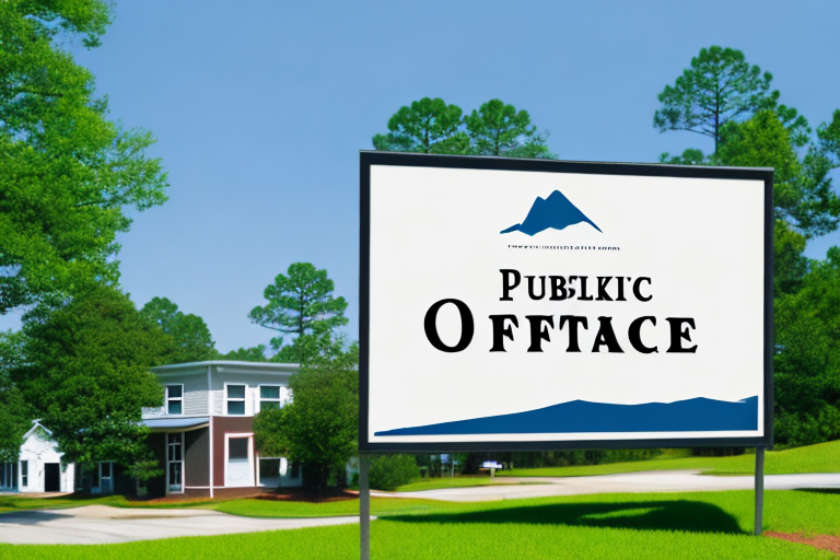 A quaint office building with a notary public sign hanging by the door