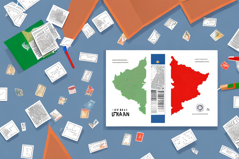 A notary public's desk with official stamps and a map of iran in the background