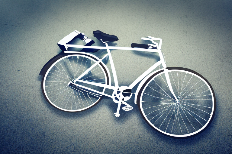 A bicycle laying on the ground next to a gavel